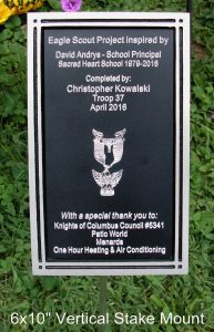 6x10" Vertical mount plaque, Stake mount, Eagle scout project